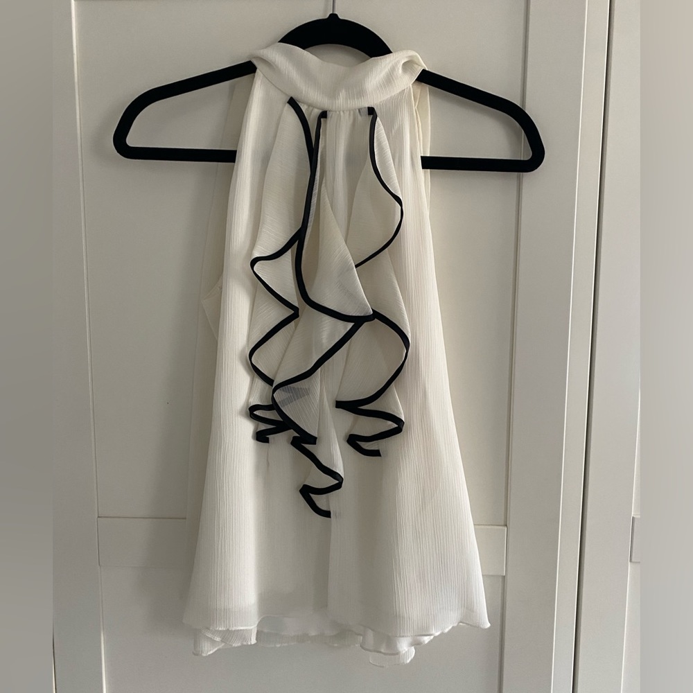 BCX White High Neck Ruffle Blouse - Size Medium